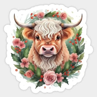 Head of baby cow surrounded by flowers Sticker